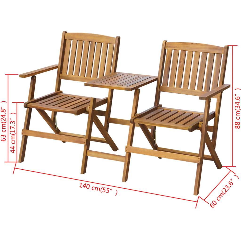 Helloshop26 - Banc de jardin meuble de patio d'extérieur terrasse pliant et table à thé 140cm bois d'acacia solide - Imagen 4