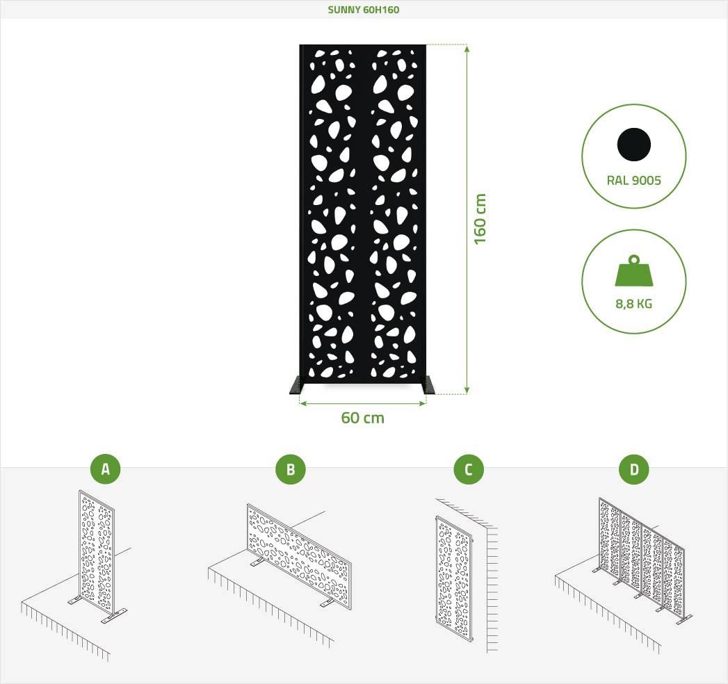 CASANOOV - Casanoov Lot de 2 panneaux décoratifs SUNNY Noir H.160 cm motifs sur les côtés - Image 2
