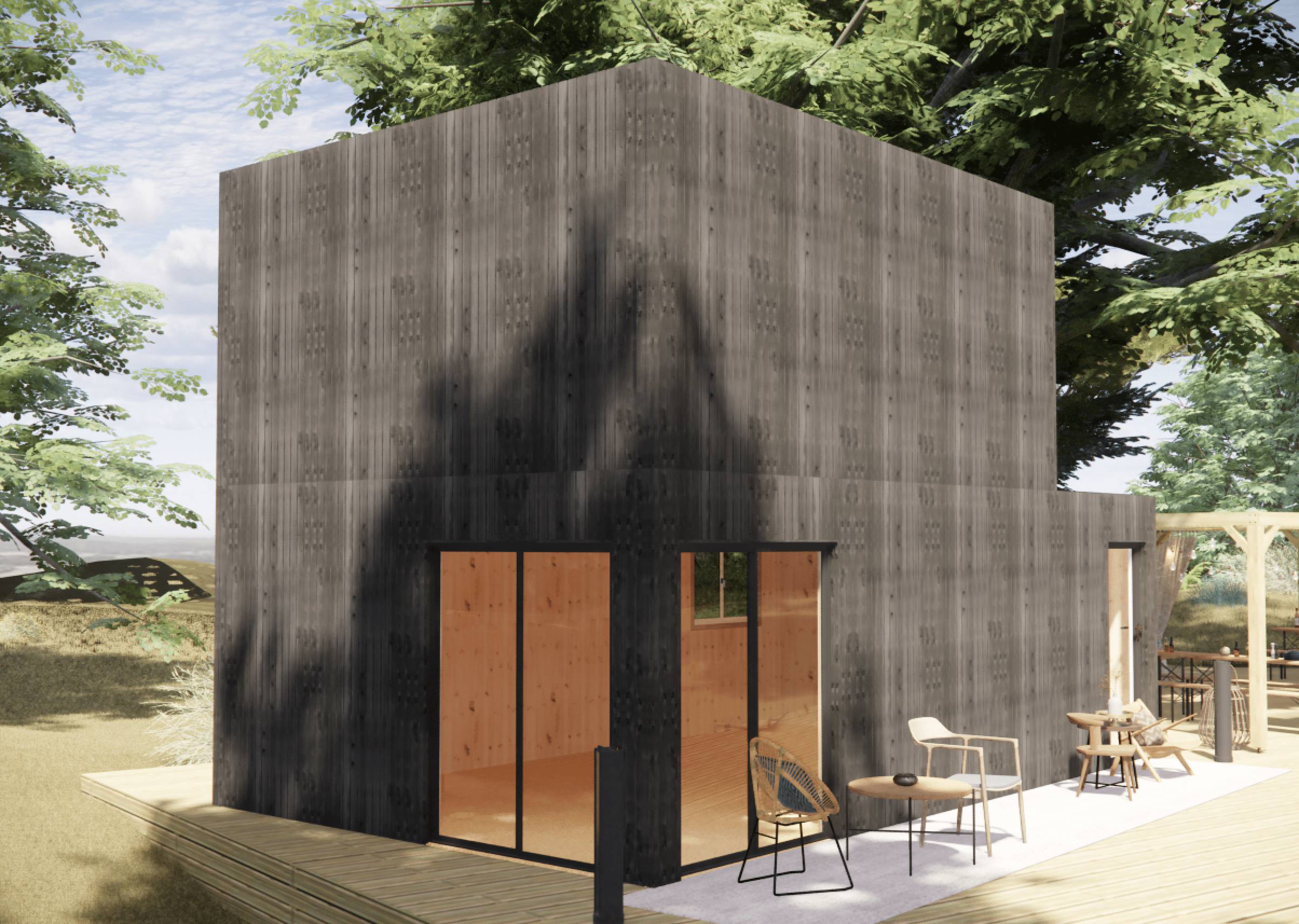 Studio de jardin RE2020 en bois 7,7 x 4,6 x 2,7 m / isolation RE2020 avec mezzanine et terrasse - Image 1