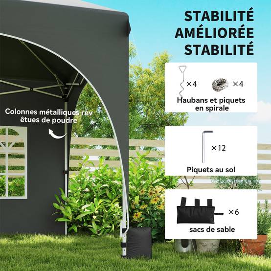 Tonnelle pliante barnum imperméable anti-UV 6 parois latérales 6 sacs de sable 12 trous de drainage 3x6m gris - Image 7