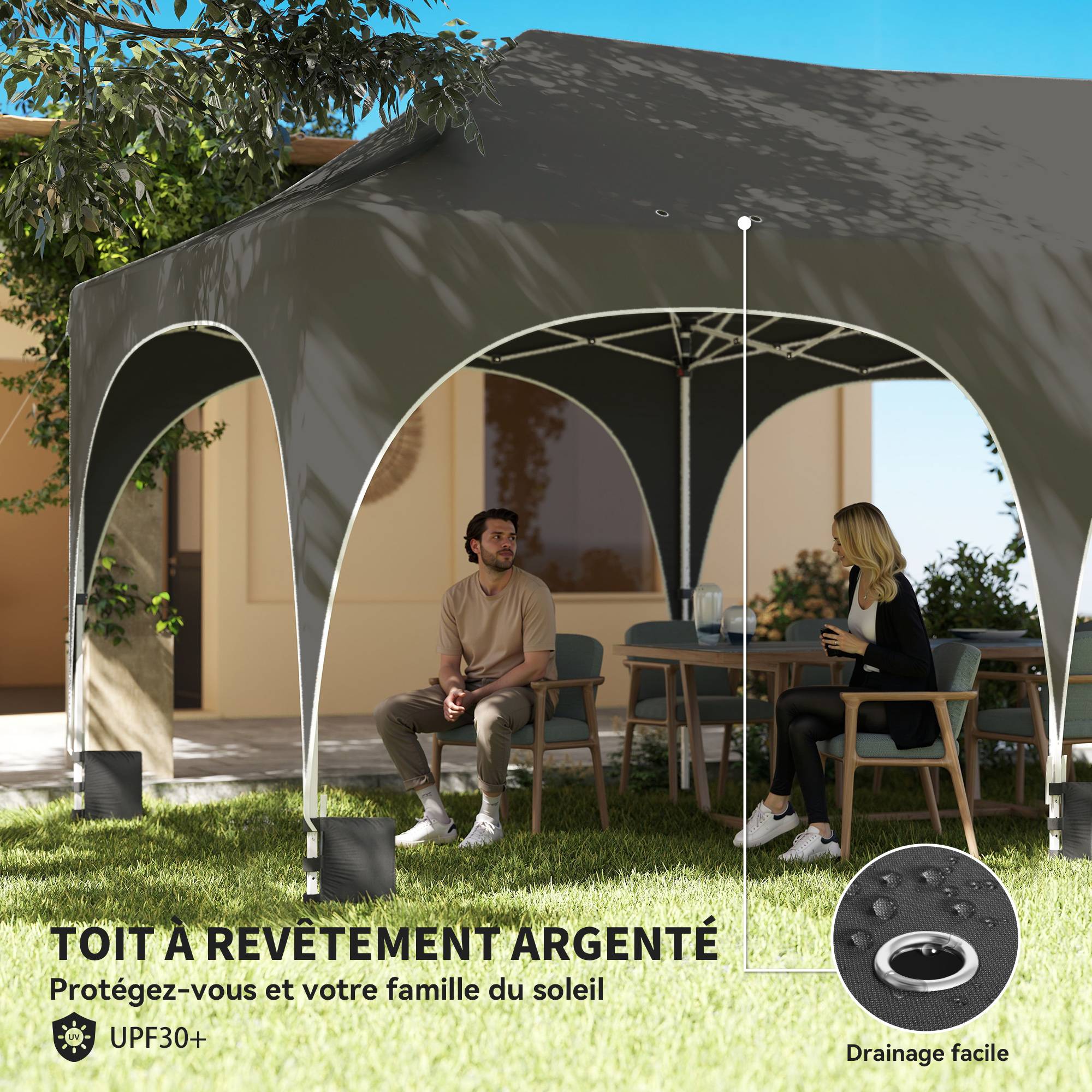 Tonnelle pliante barnum imperméable anti-UV  6 parois latérales 6 sacs de sable 12 trous de drainage 3x6m gris - Image 8