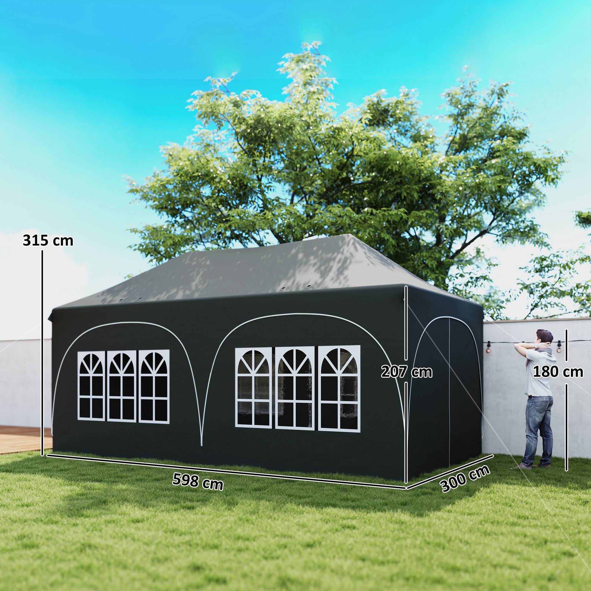 Tonnelle pliante barnum imperméable anti-UV  6 parois latérales 6 sacs de sable 12 trous de drainage 3x6m gris - Image 5