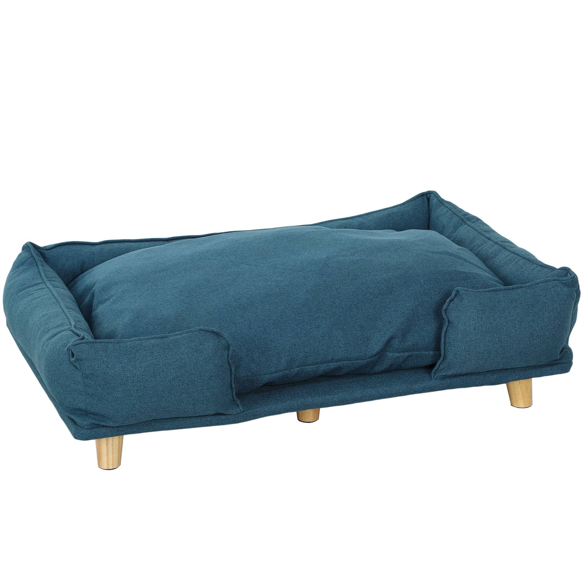 ComfortXL - Canapé pour chien en polyester et pin 96 x 66 x 24 cm naturel et bleu foncé pour grand chien jusqu’à 30 kg surélevé - Image 10