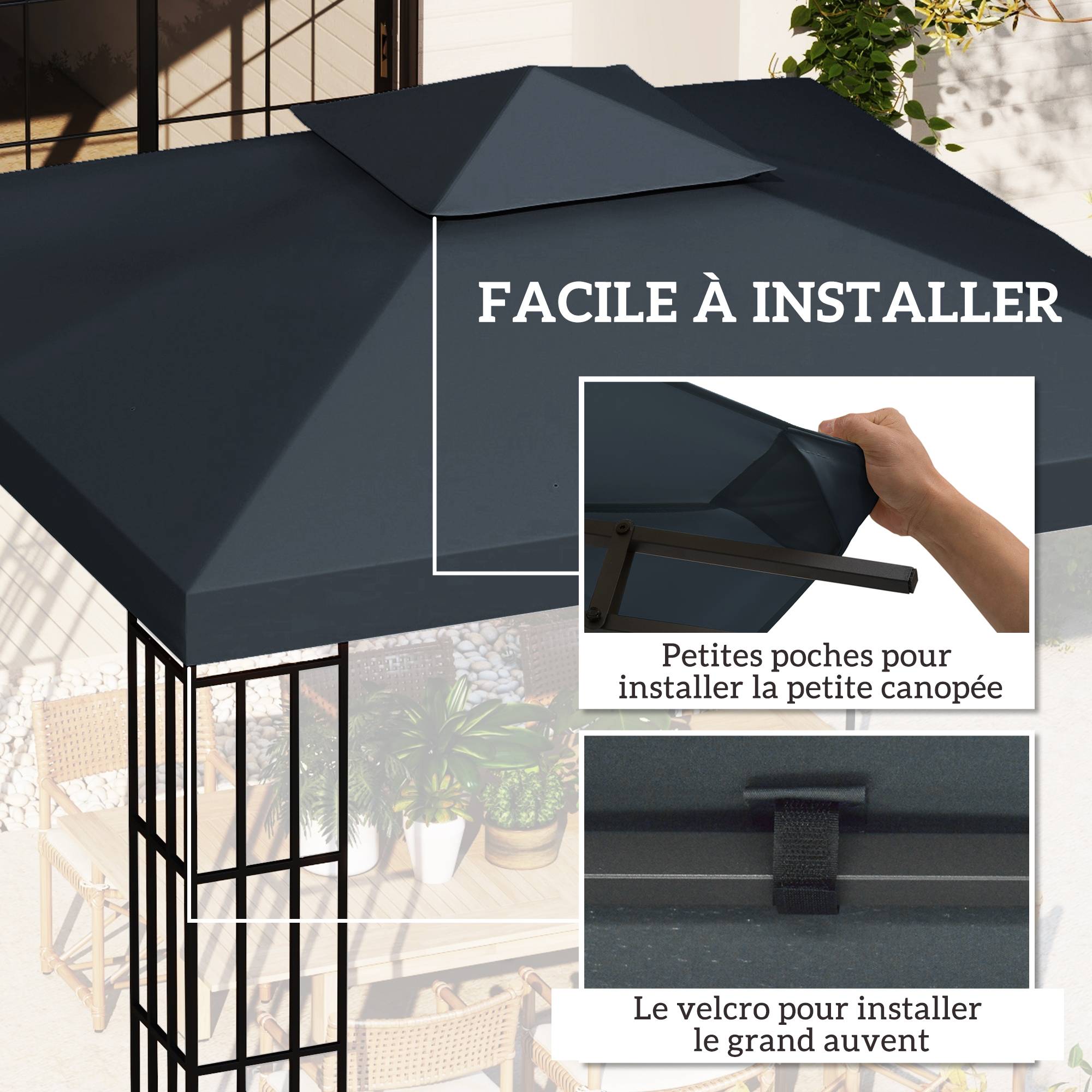 Outsunny - Toit de Remplacement Toile pour Gazebo Pavillon Tonnelle Tente 3x3m Gris foncé - Outsunny - Image 5