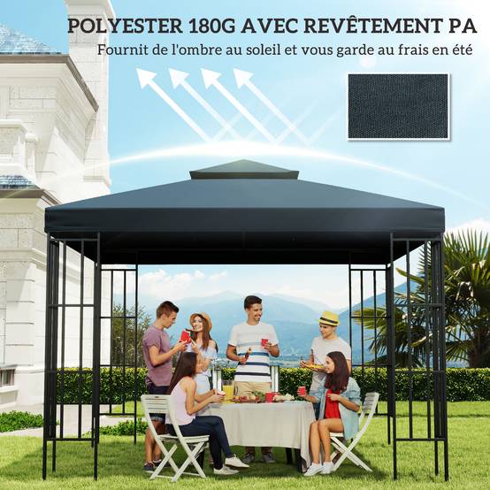 Outsunny - Toit de Remplacement Toile pour Gazebo Pavillon Tonnelle Tente 3x3m Gris foncé - Outsunny - Image 6