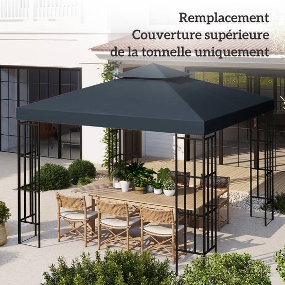 Outsunny - Toit de Remplacement Toile pour Gazebo Pavillon Tonnelle Tente 3x3m Gris foncé - Outsunny - Image 2