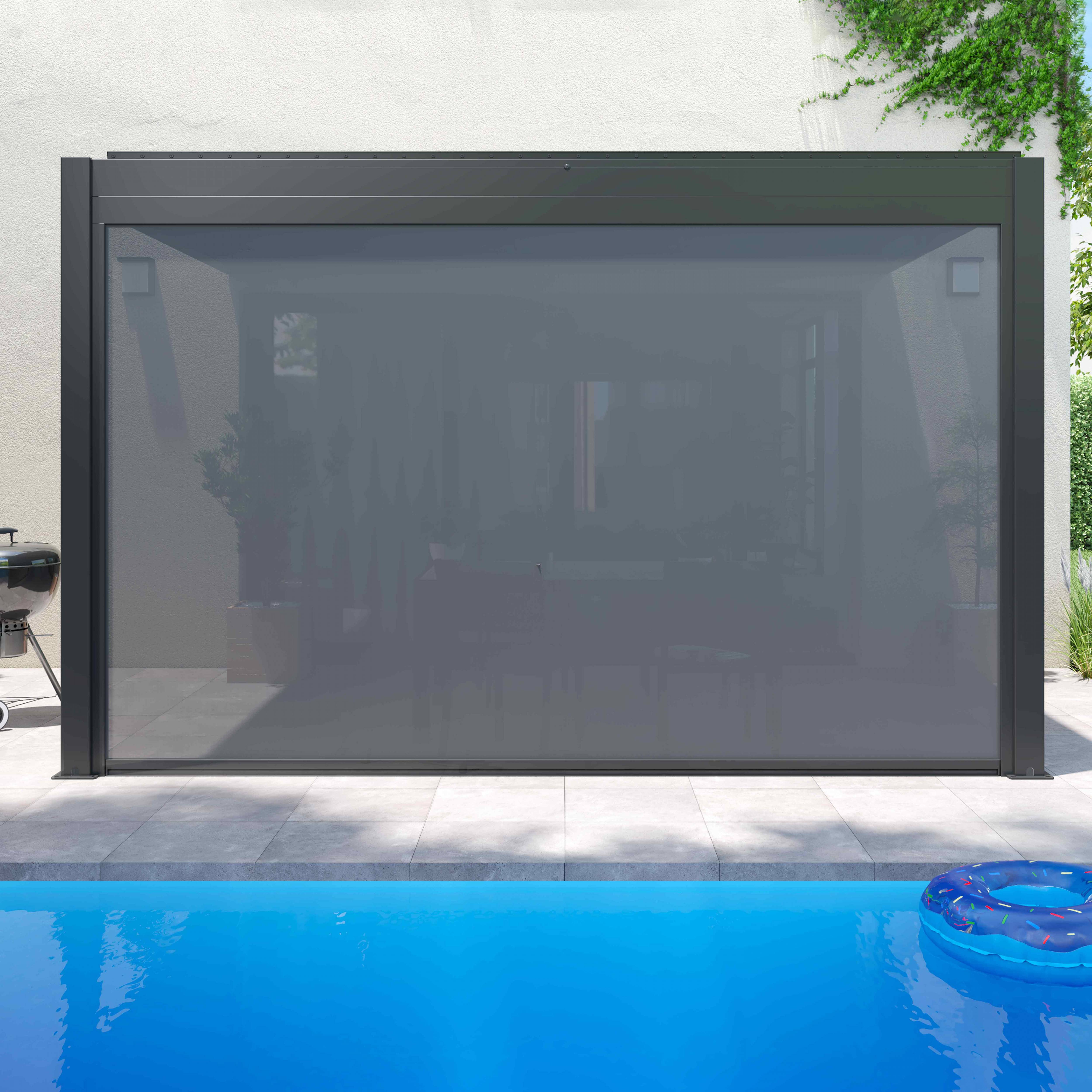 Oviala - Pergola bioclimatique adossée grise 3x4m et 2 stores Oia - Oviala - Imagen 3