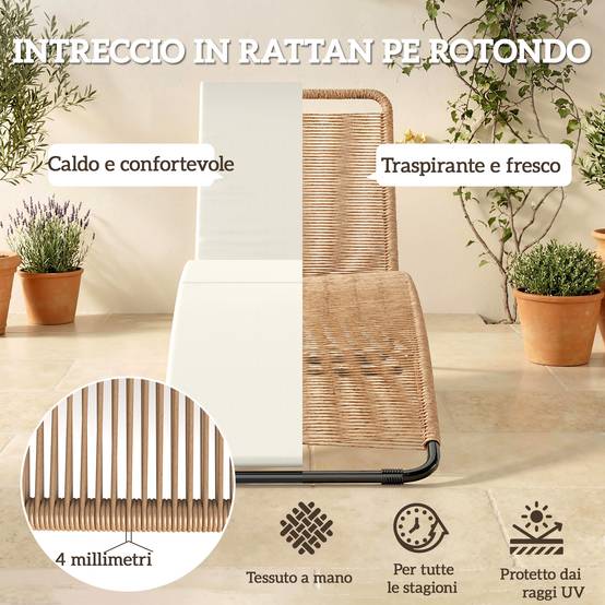 Bain de Soleil Forme S Résine Tressée Piscine Matelas Rembourré 175cm Blanc Crème - ComfortXL Outdoor Living - Image 7