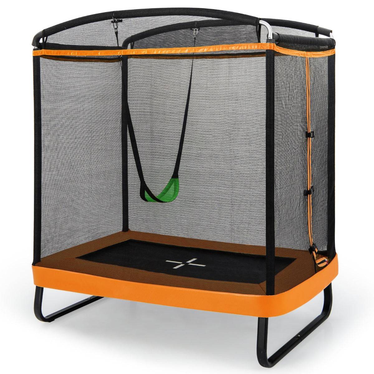 Helloshop26 - 2 en 1 trampoline enfants 190 x 122cm avec balançoire amovible trampoline de jardin avec filet de sécurité charge 100 kg pour 3 ans+ noir orange - Imagen 1