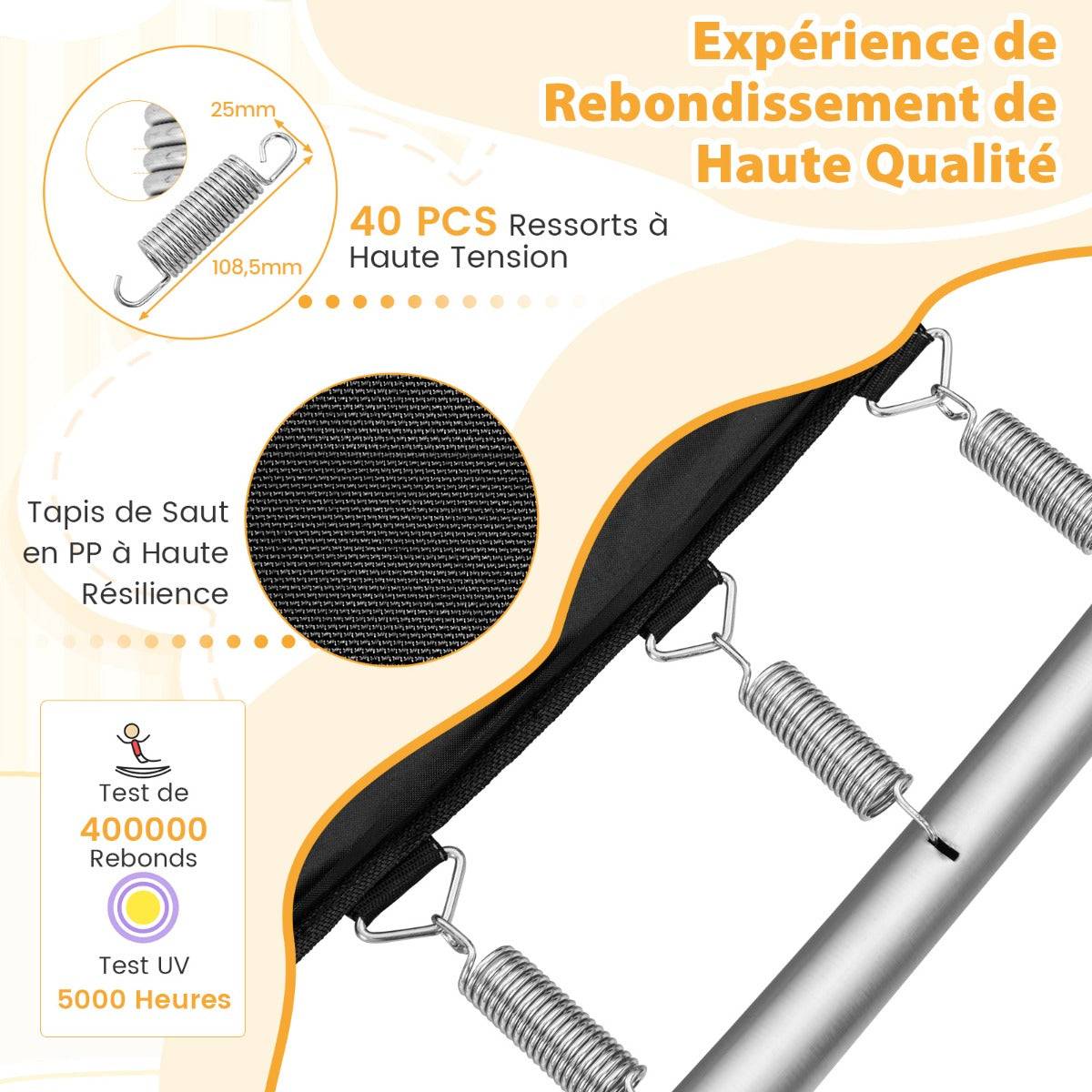 Helloshop26 - 2 en 1 trampoline enfants 190 x 122cm avec balançoire amovible trampoline de jardin avec filet de sécurité charge 100 kg pour 3 ans+ noir orange - Imagen 3