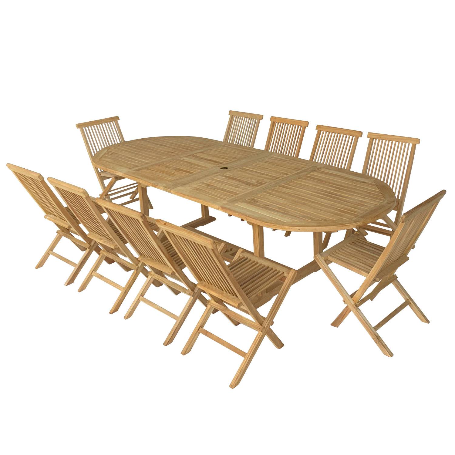 Happy Garden - Salon de jardin en teck massif LOMBOK - table ovale extensible - 10 places - HAPPY GARDEN - Imagen 6