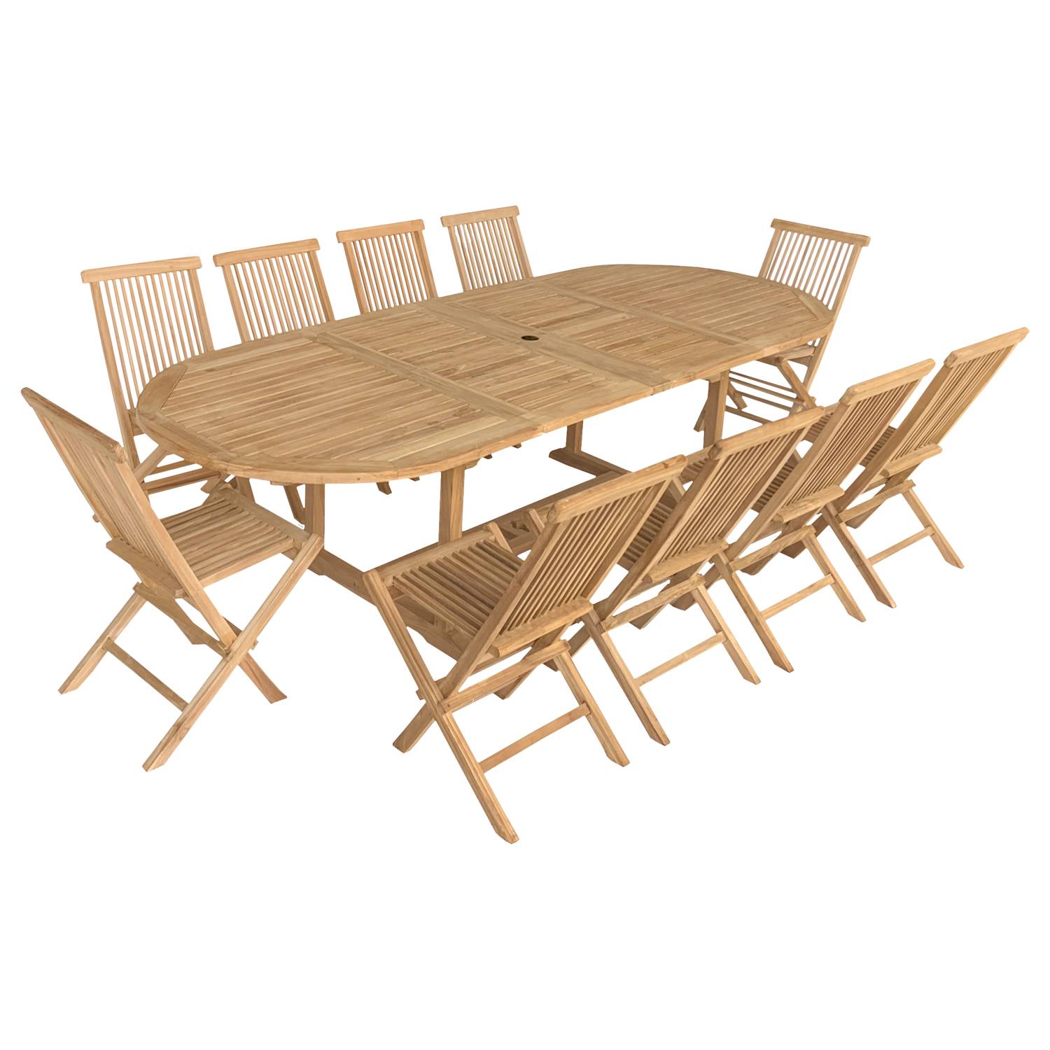 Salon de jardin en teck LOMBOK - table ovale extensible - 10 places - HAPPY GARDEN - Image 1