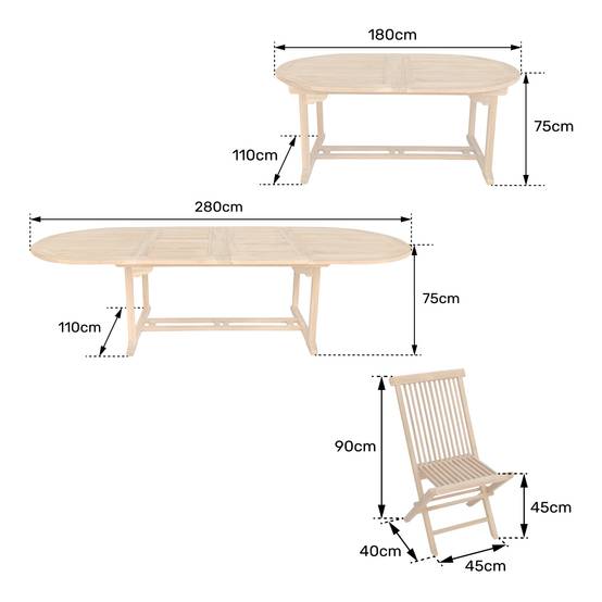 Salon de jardin en teck LOMBOK - table ovale extensible - 10 places - HAPPY GARDEN - Image 10