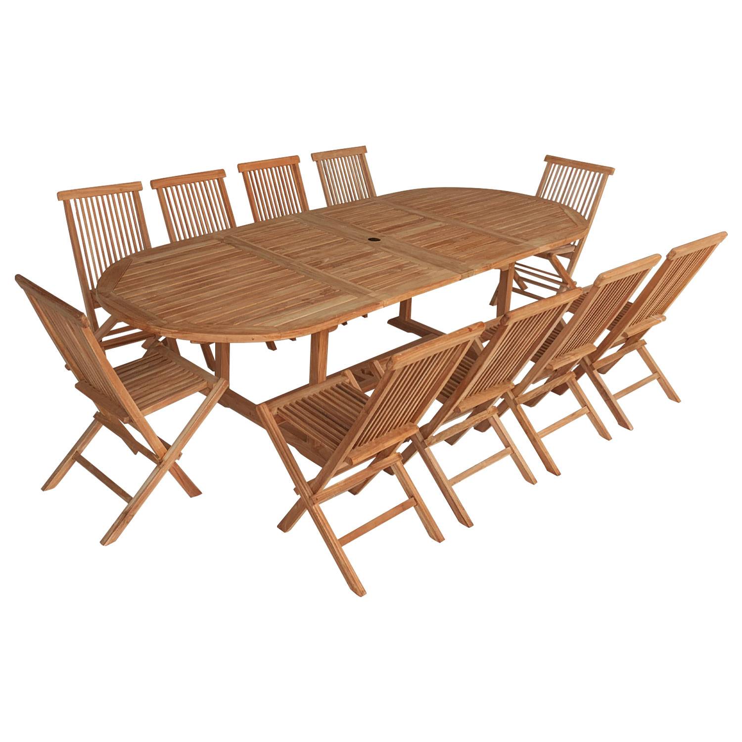 Happy Garden - Salon de jardin en teck massif LOMBOK - table ovale extensible - 10 places - HAPPY GARDEN - Imagen 1