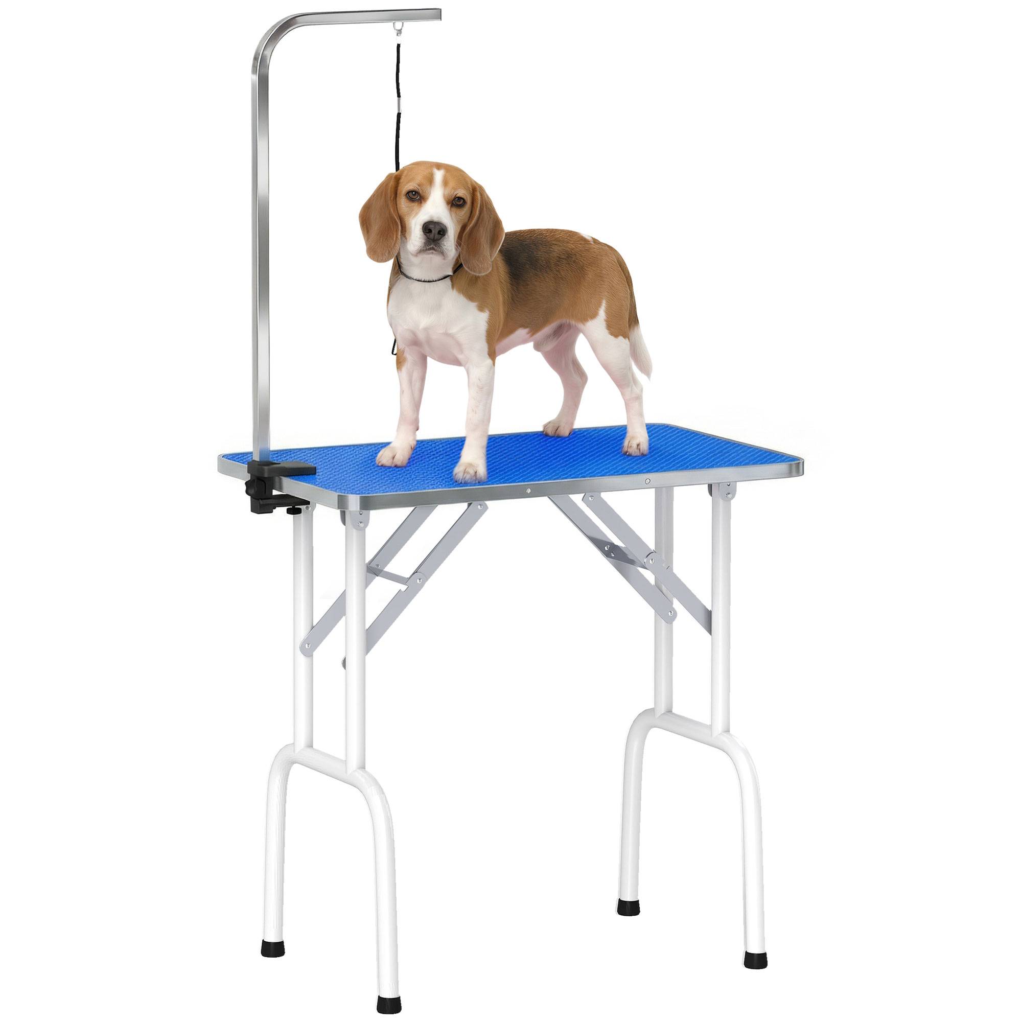 Sans Marque - Table de toilettage pour chien, pliable, réglable en hauteur avec bras réglable, sangle, tapis en caoutchouc, bleue - Image 1