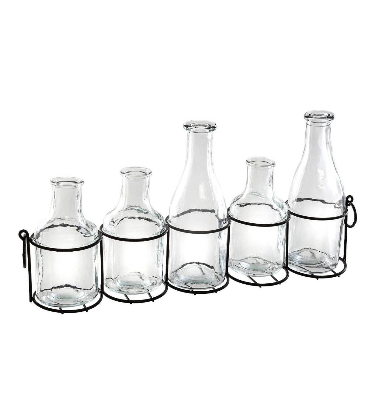 Set 5 Soliflores en Verre dans un support en métal noir - Imagen 1