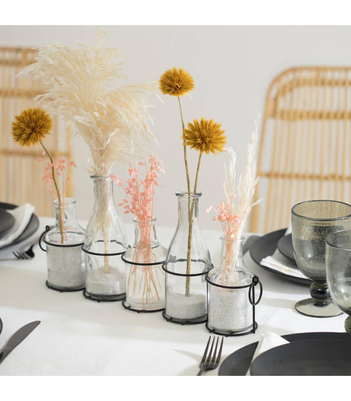 Set 5 Soliflores en Verre dans un support en métal noir - Imagen 2