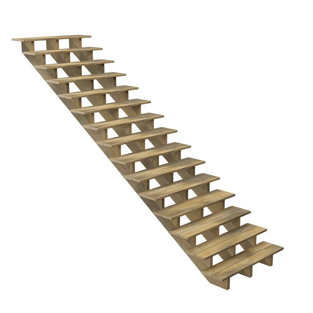 Decklinea - Escalier Bois Exterieur - 15 Marches - Largeur : 1m20 - Hauteur : 2m55 - Sans Contremarches - Pin du Nord - Imagen 1