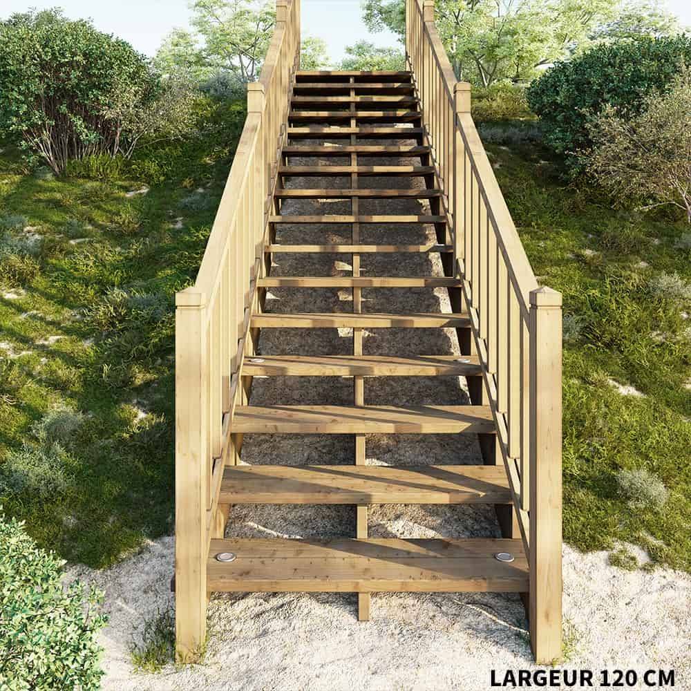 Decklinea - Escalier Bois Exterieur - 15 Marches - Largeur : 1m20 - Hauteur : 2m55 - Sans Contremarches - Pin du Nord - Imagen 7