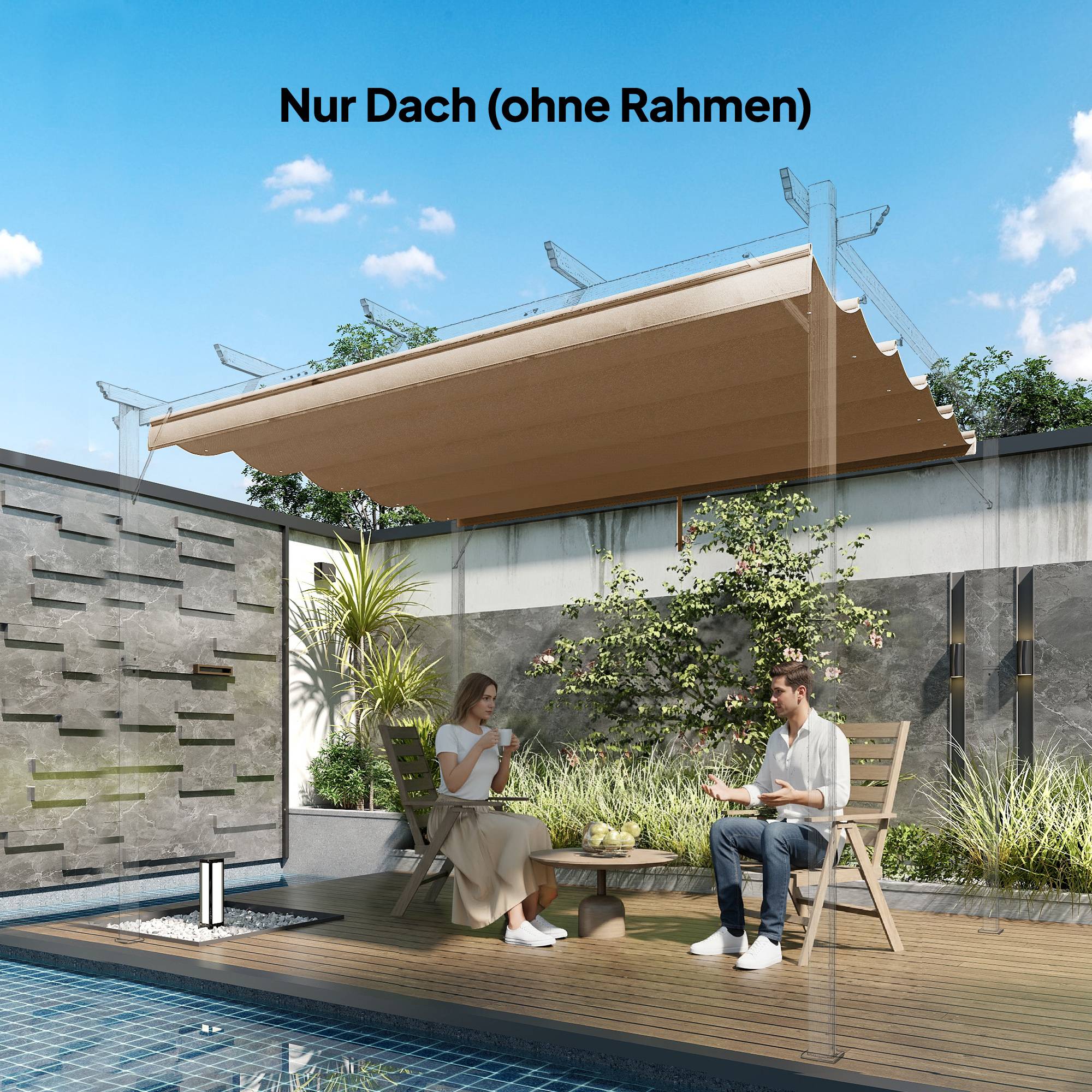Toile de rechange pour pergola rétractable polyester toit anti-UV 250x255cm Marron - ComfortXL Outdoor Living - Image 4
