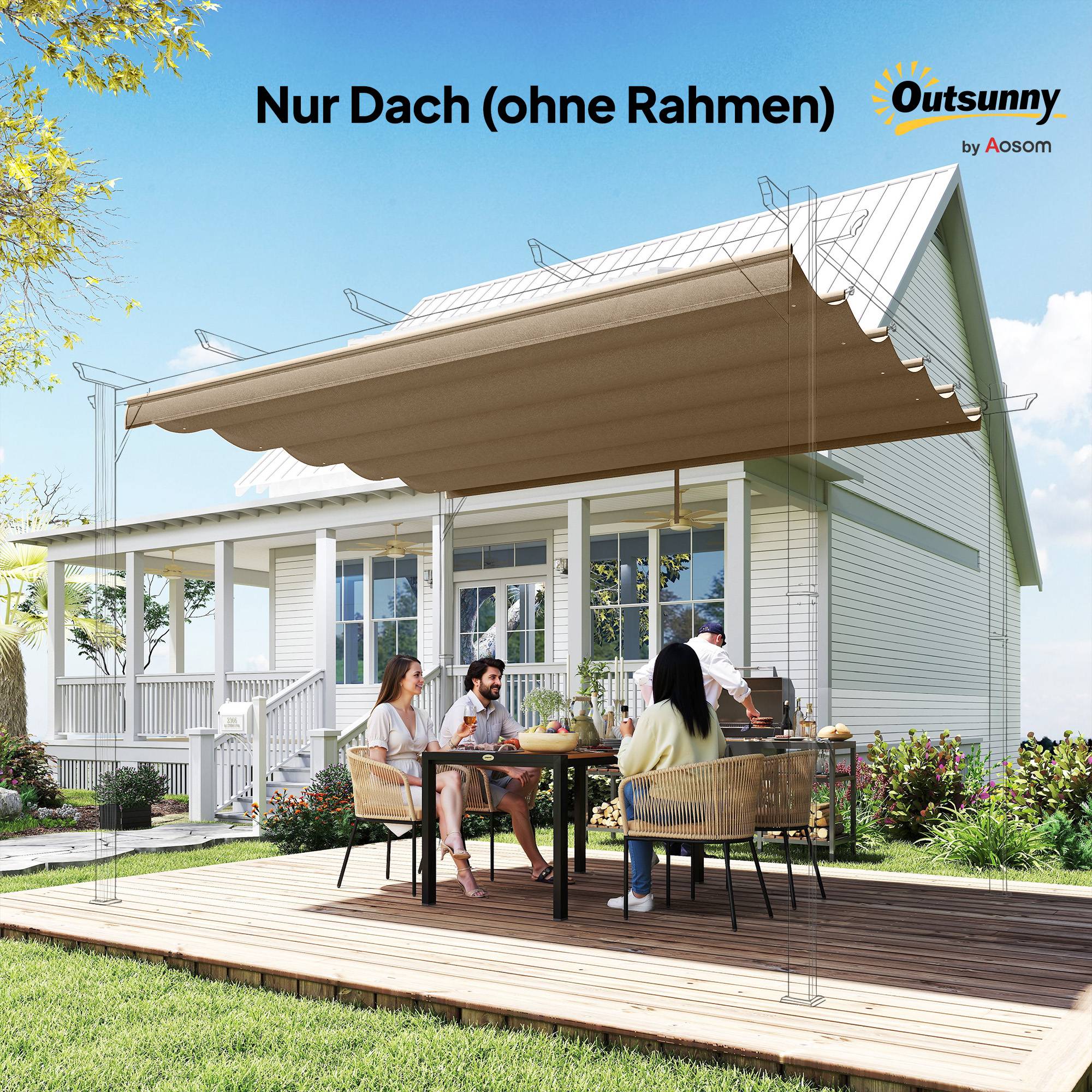 Toile de rechange pour pergola rétractable polyester toit anti-UV 250x255cm Marron - ComfortXL Outdoor Living - Image 10