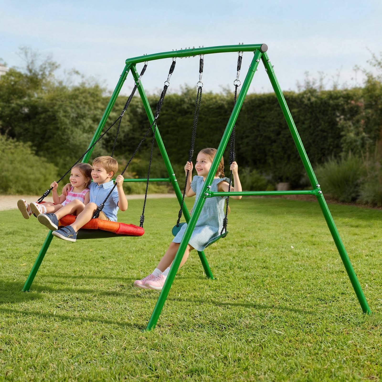 Vevor - VEVOR Portique balançoire A 199,6 kg - siège soucoupe et siège ceinture, ancrages spirales, montage facile pour jardin - Image 8