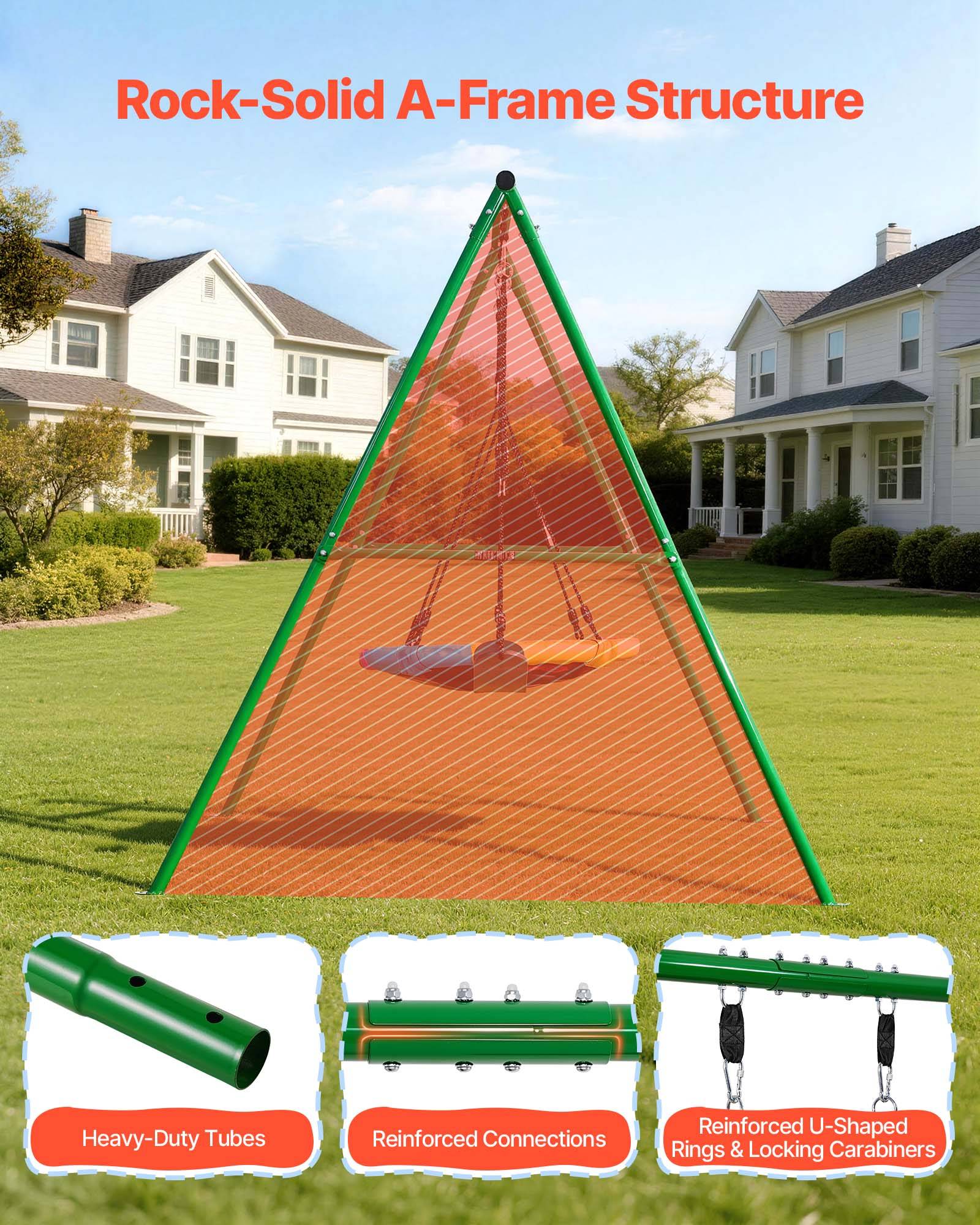 Vevor - VEVOR Portique balançoire A 199,6 kg - siège soucoupe et siège ceinture, ancrages spirales, montage facile pour jardin - Image 3