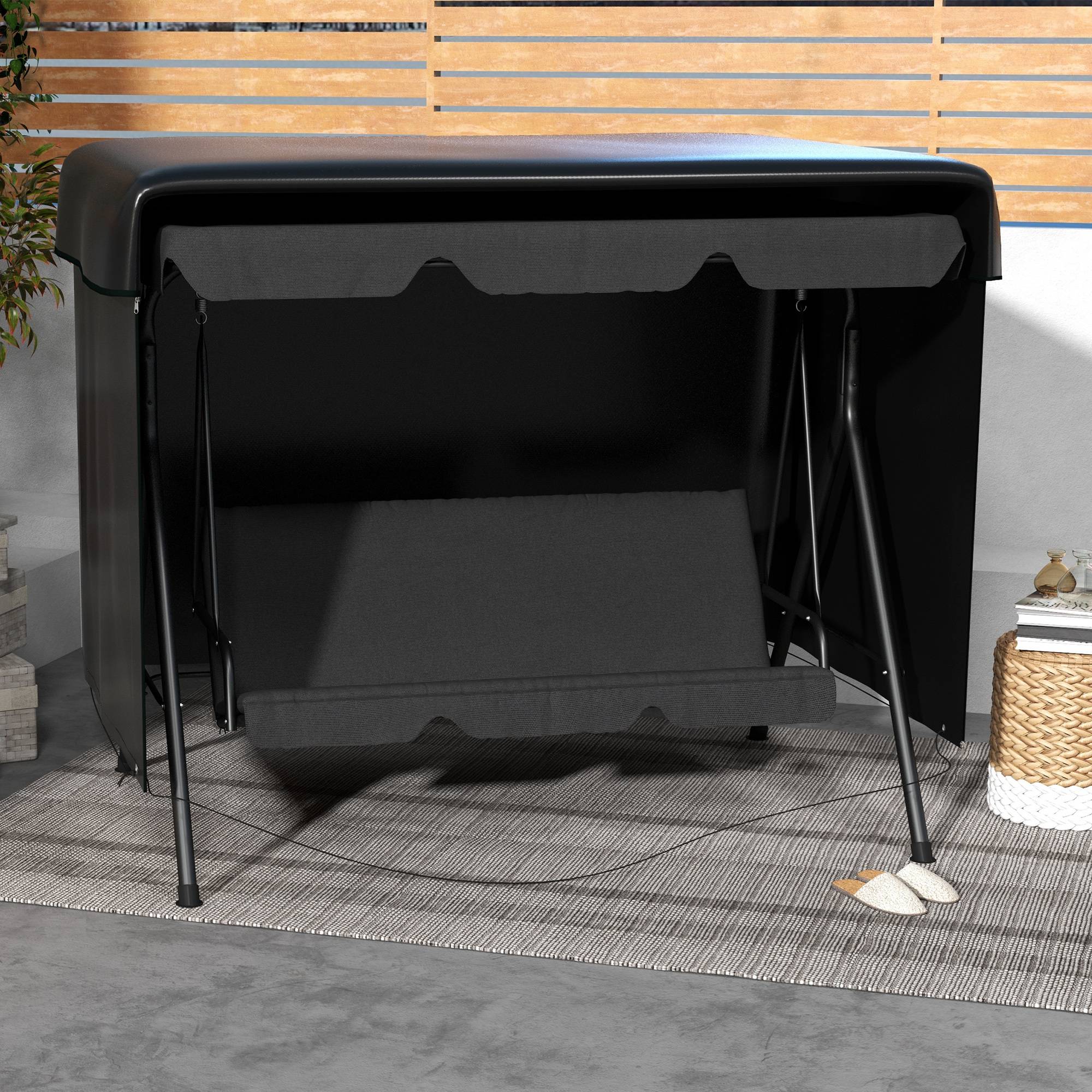 Housse de Protection Mobilier Jardin PE Balancelle Imperméable 215x155x150 Noir - ComfortXL Outdoor Living - Image 9