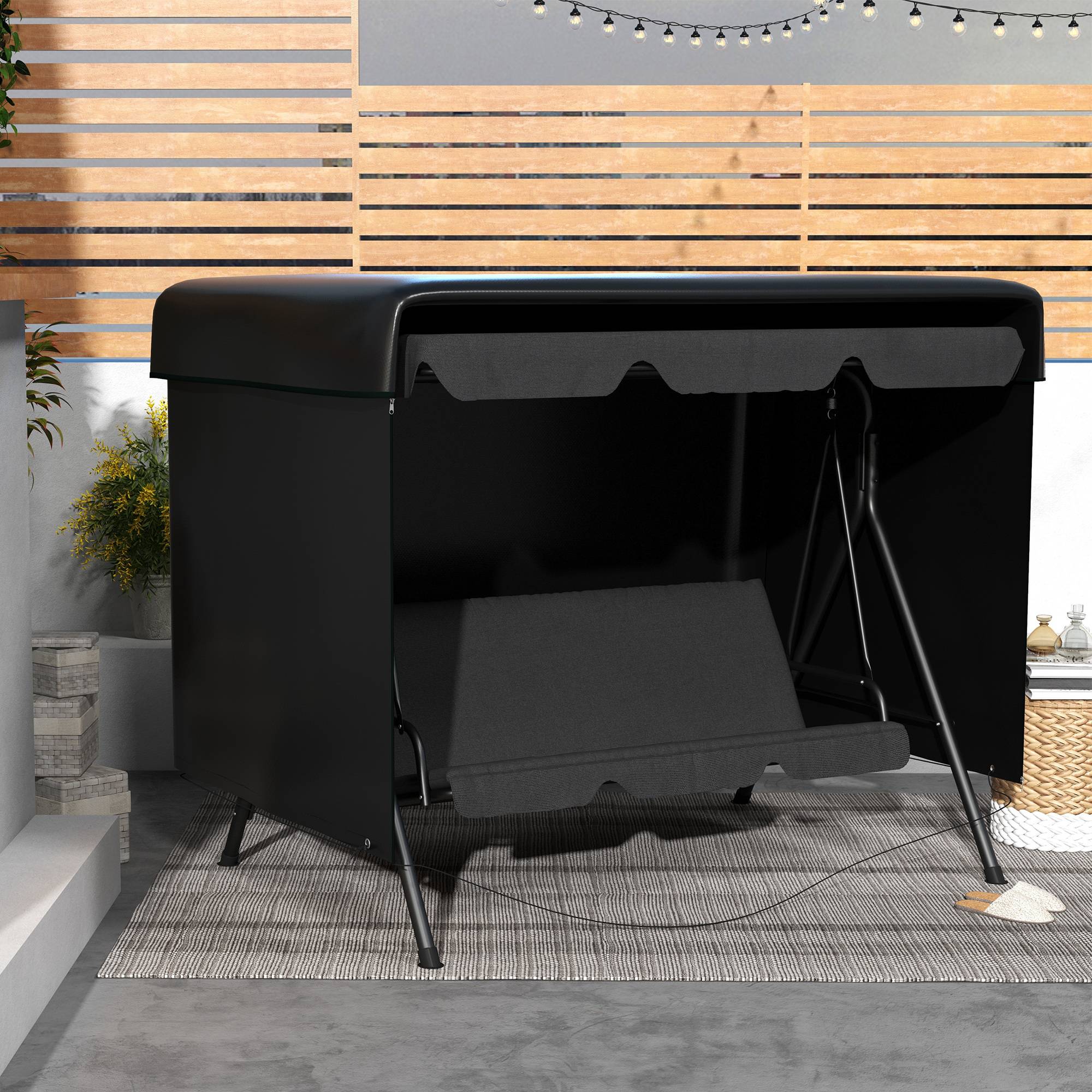 Housse de Protection Mobilier Jardin PE Balancelle Imperméable 215x155x150 Noir - ComfortXL Outdoor Living - Image 8