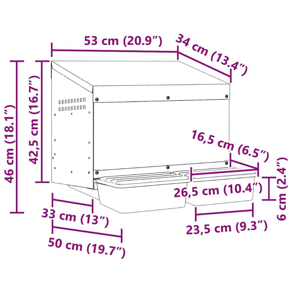 ComfortXL - Pondoir mural 2 compartiments acier pour poules avec accès facile collecte 53cm argent - ComfortXL Outdoor Living - Image 9