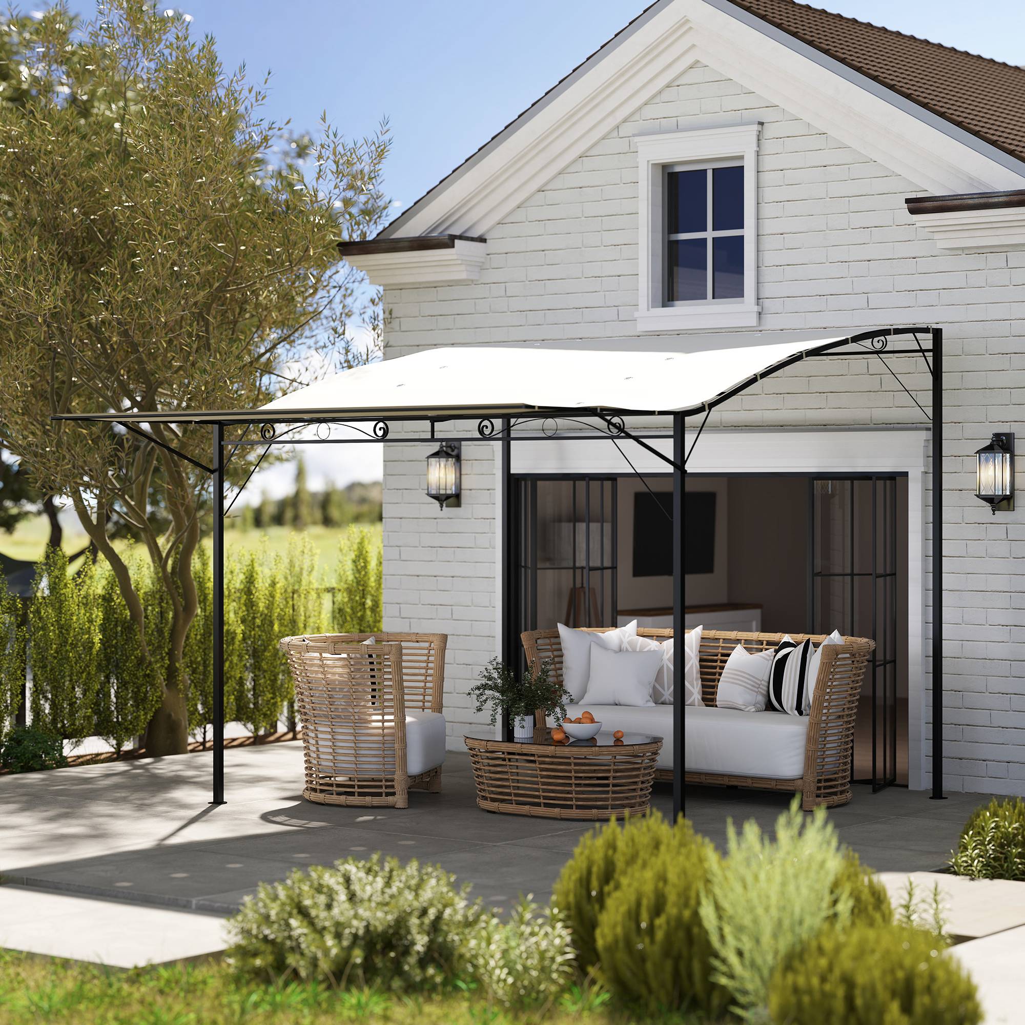 Outsunny - Pergola tonnelle de jardin auvent réglable acier polyester haute densité crème - OUTSUNNY - Image 2