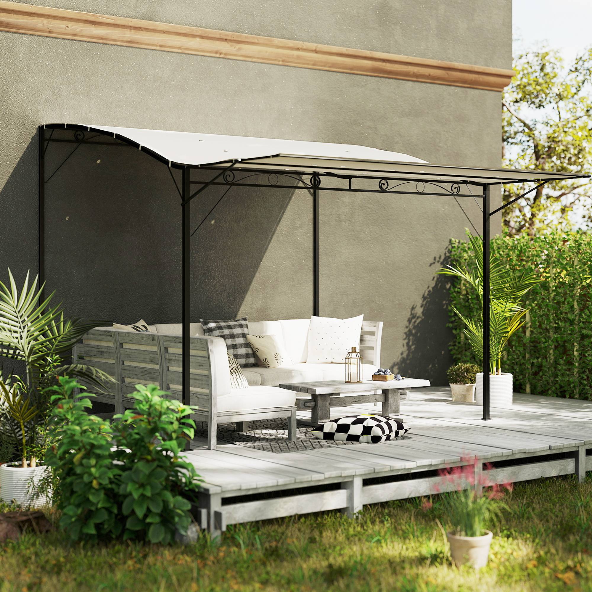 Outsunny - Pergola tonnelle de jardin auvent réglable acier polyester haute densité crème - OUTSUNNY - Image 4