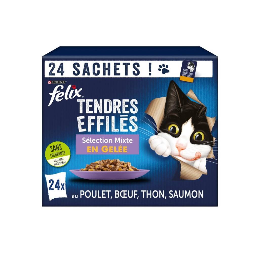 Purina One - Purina - 24 Sachets de 85g pour chat  tendre effilés - Sélection Mixte en gelée felix