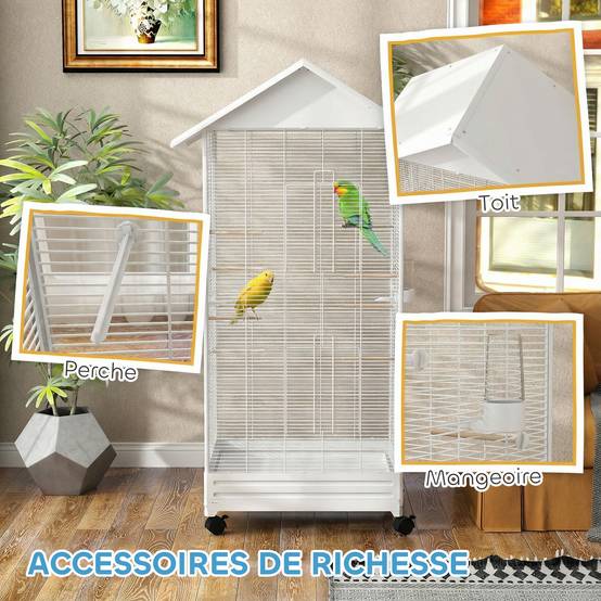 Volière oiseaux intérieure acier petits passereaux toit élégant 79x65x155cm blanc - ComfortXL Outdoor Living - Image 10