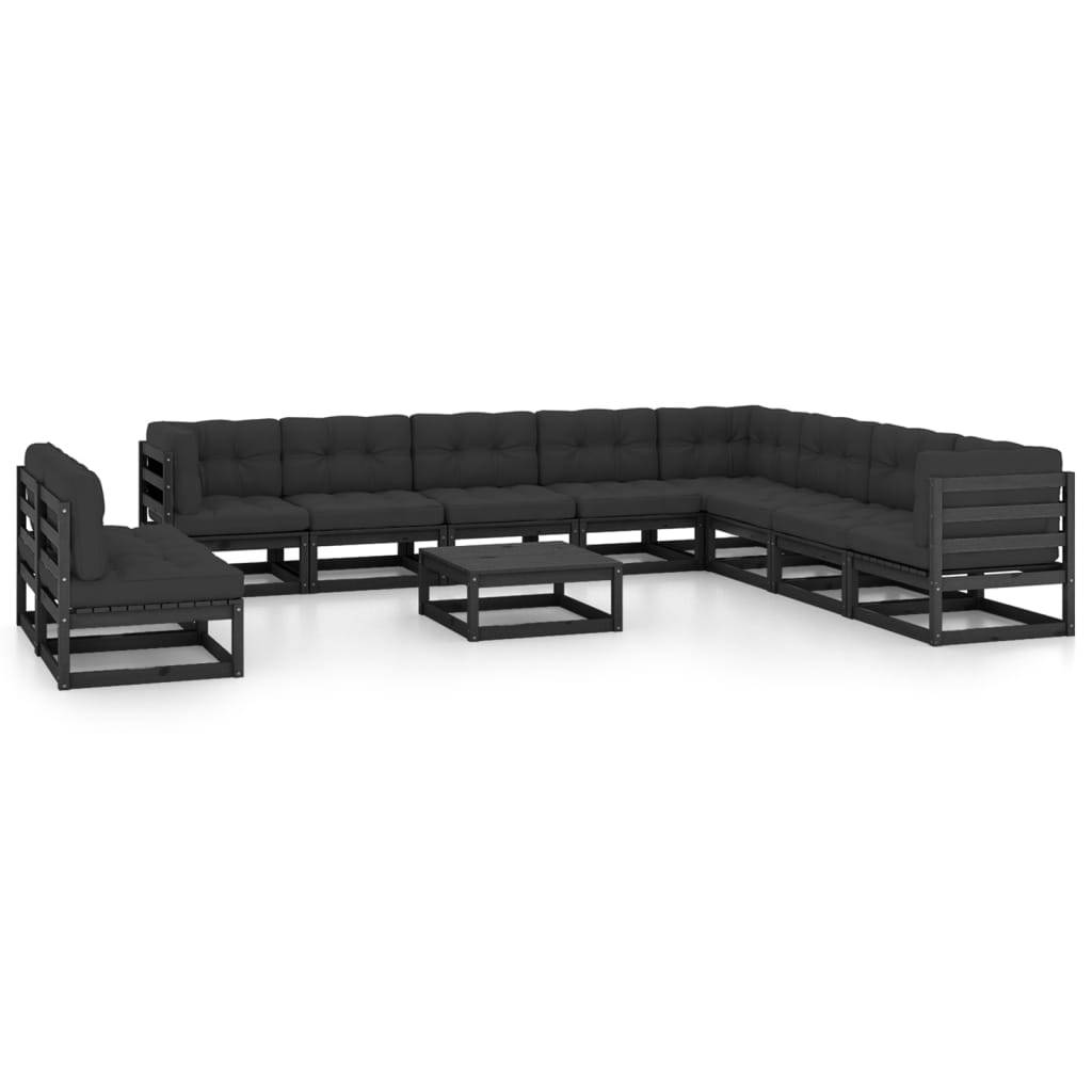 Helloshop26 - Salon de jardin meuble d'extérieur ensemble de mobilier 11 pièces avec coussins noir bois de pin massif - Imagen 1