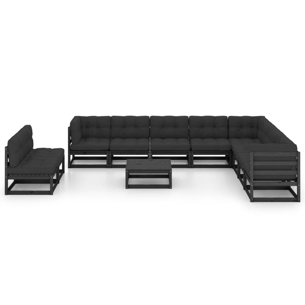 Helloshop26 - Salon de jardin meuble d'extérieur ensemble de mobilier 11 pièces avec coussins noir bois de pin massif - Imagen 2