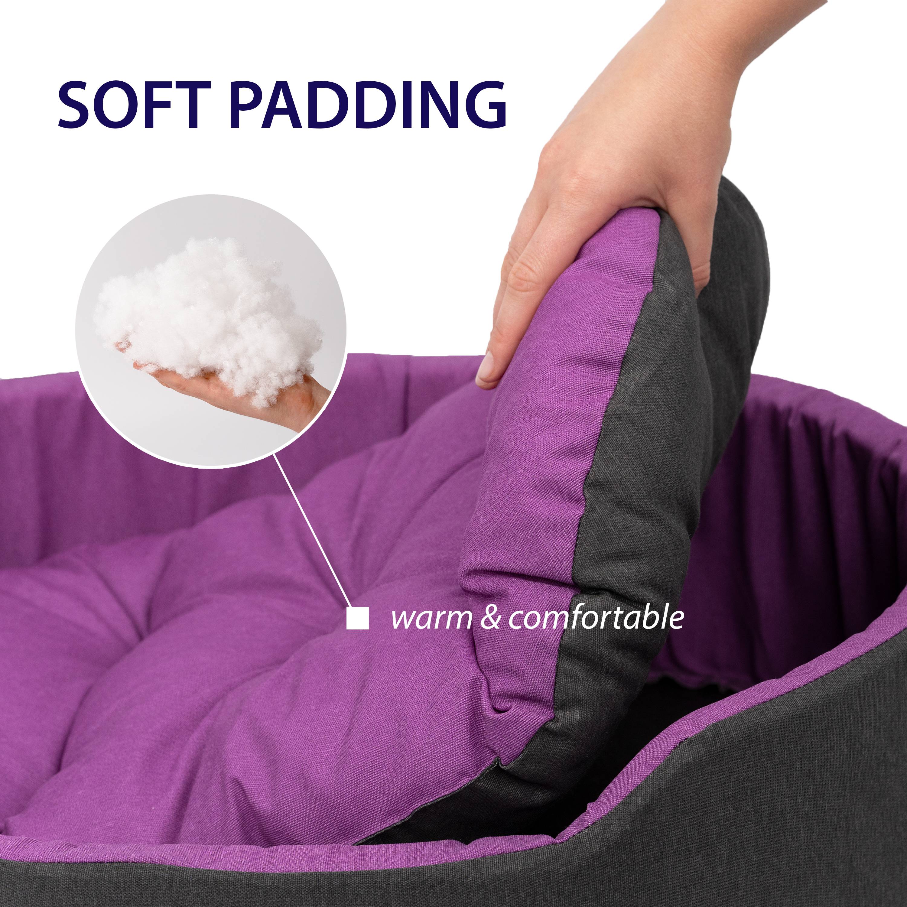 Ferplast - Ferplast Panier Chien Dandy, Coussin Amovible et Lavable, Housse en Coton avec Rembourrage Doux, Lit Chiens Moyen, 80 x 55 x H 18 cm, Violet - Imagen 6
