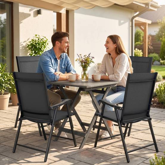 Lot de 4 Chaises de Jardin Pliantes Structure Acier Robuste sans Montage Dossier Haut Ergonomique 58x62x97cm Noir - Image 3