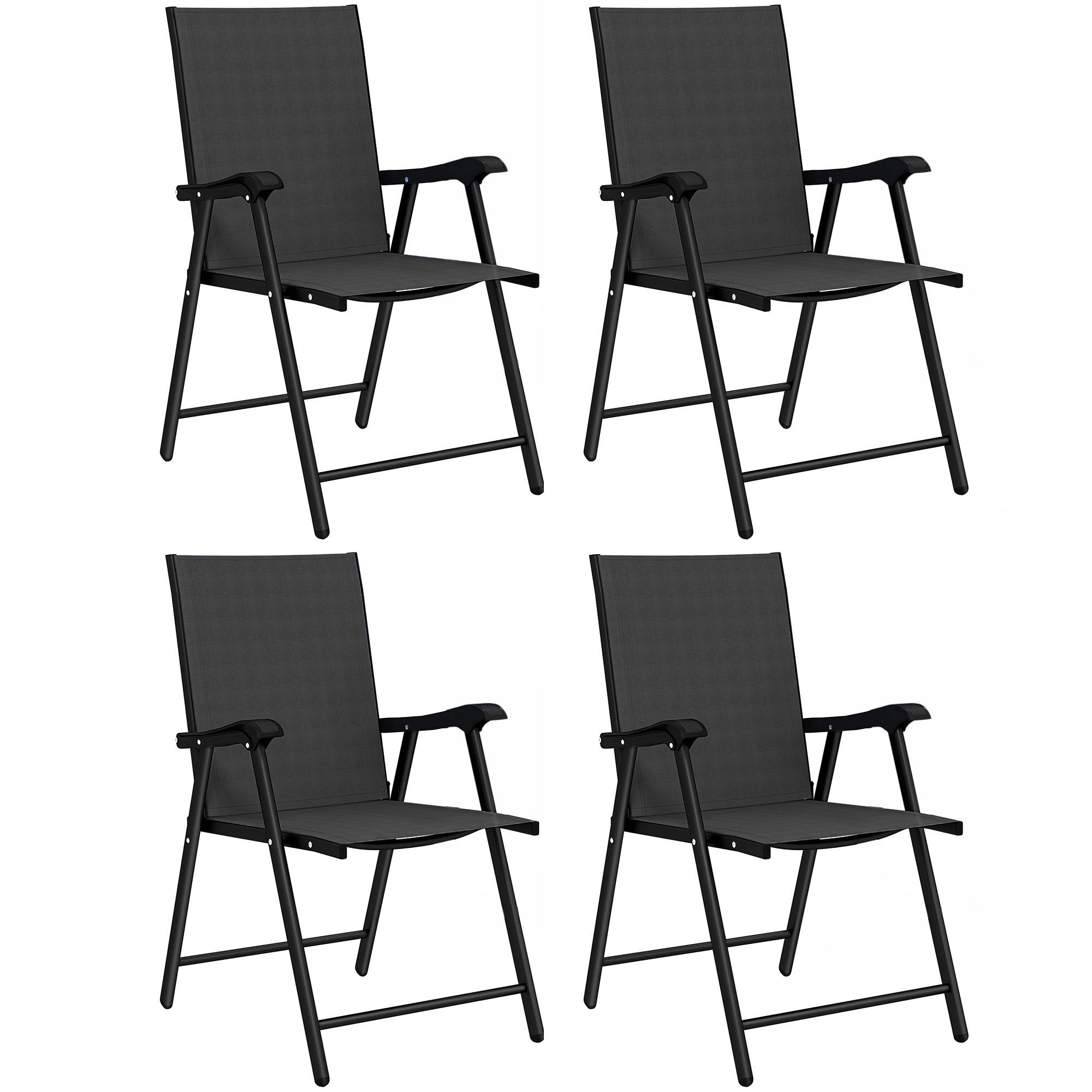 Lot de 4 Chaises de Jardin Pliantes Structure Acier Robuste sans Montage Dossier Haut Ergonomique 58x62x97cm Noir - Image 1