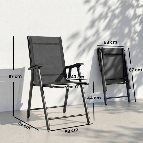 Lot de 4 Chaises de Jardin Pliantes Structure Acier Robuste sans Montage Dossier Haut Ergonomique 58x62x97cm Noir - Image 5