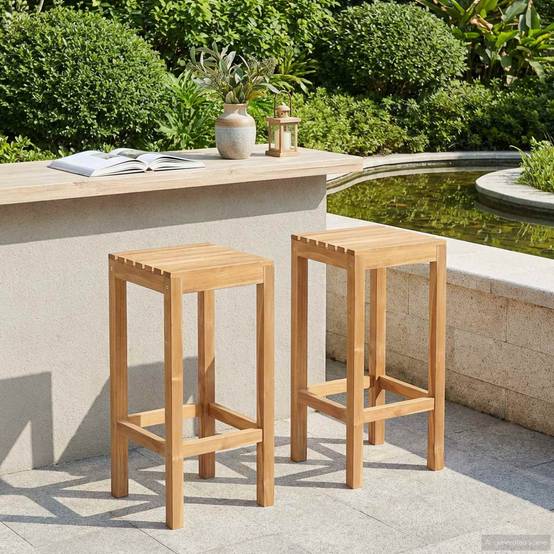 Tabouret de bar bois de teck naturel 35 x 35 x 75 cm - PANGIVO - Image 1