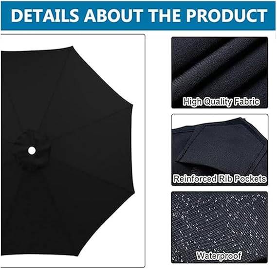 Parasol de jardin Auvent de rechange universel de terrasse, compatible avec un parasol de 3m à 8 baleines, auvent uniquement,noir-Lytech - Image 6