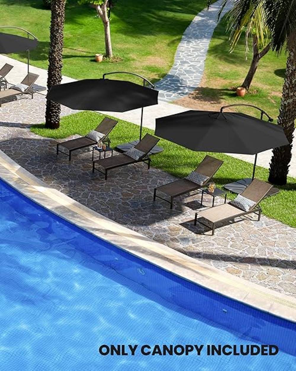 Parasol de jardin Auvent de rechange universel de terrasse, compatible avec un parasol de 3m à 8 baleines, auvent uniquement,noir-Lytech - Image 3