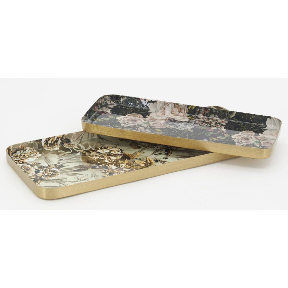 Aubry Gaspard - Plateaux rectangulaires en métal Fleurs retro (lot de 2) - Imagen 2