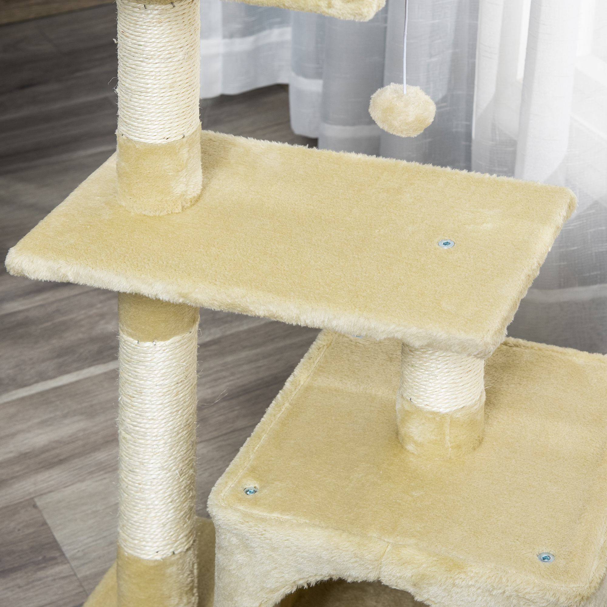Arbre à chat PawHut sisal, panneau à griffer, jouet, E1 robuste, beige, 50 x 30 x 81,5 cm - Image 10