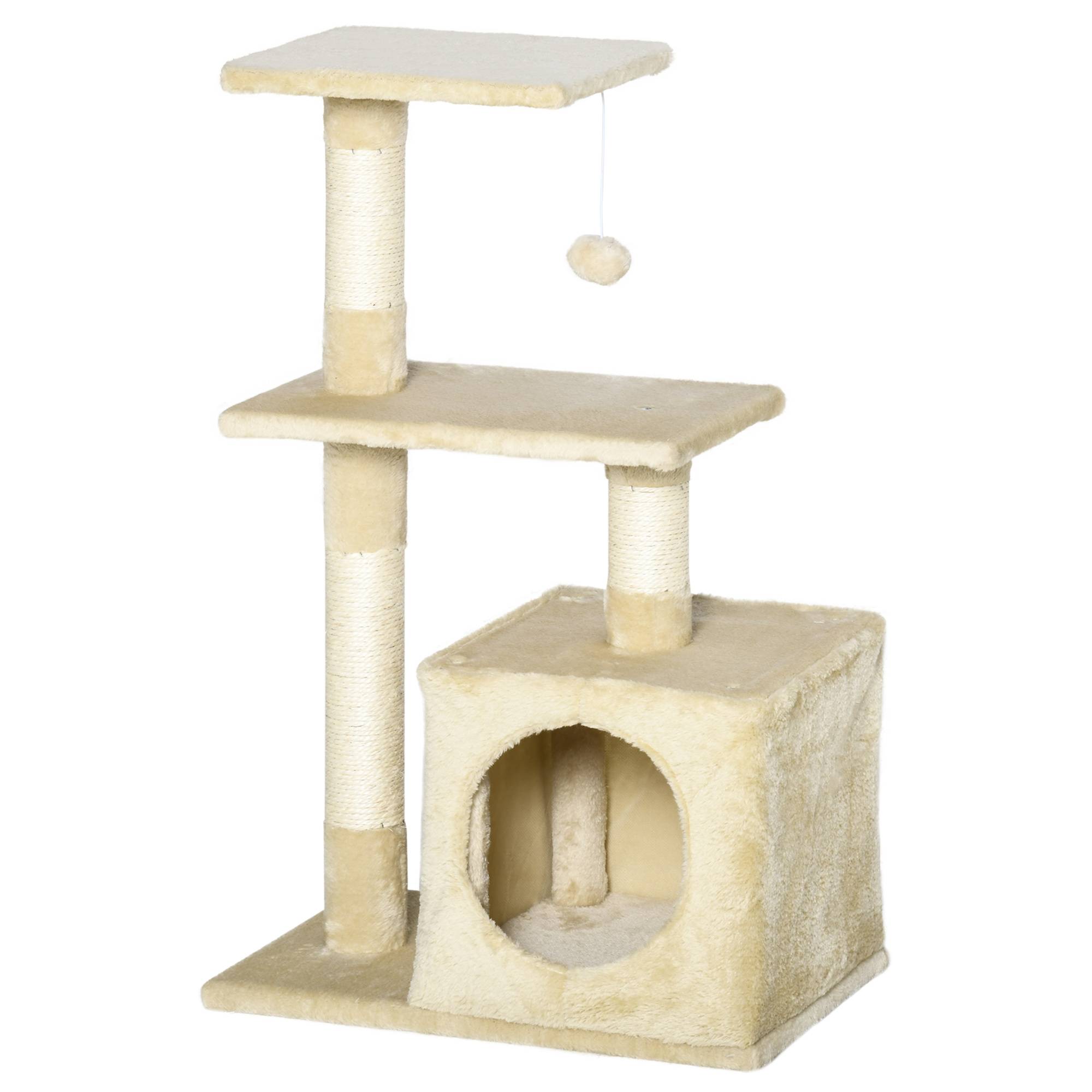 Arbre à chat PawHut sisal, panneau à griffer, jouet, E1 robuste, beige, 50 x 30 x 81,5 cm - Image 2