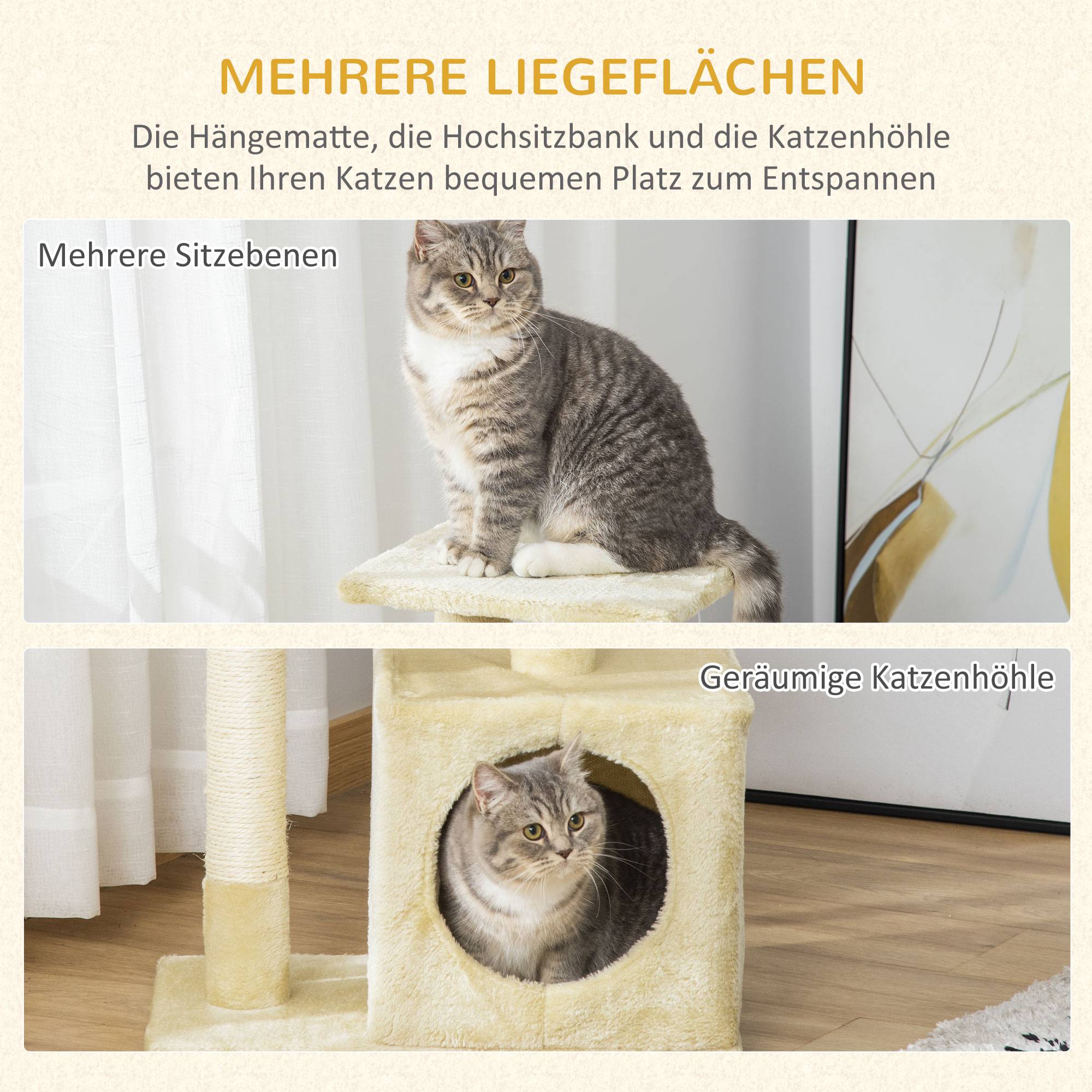 Arbre à chat PawHut sisal, panneau à griffer, jouet, E1 robuste, beige, 50 x 30 x 81,5 cm - Image 8