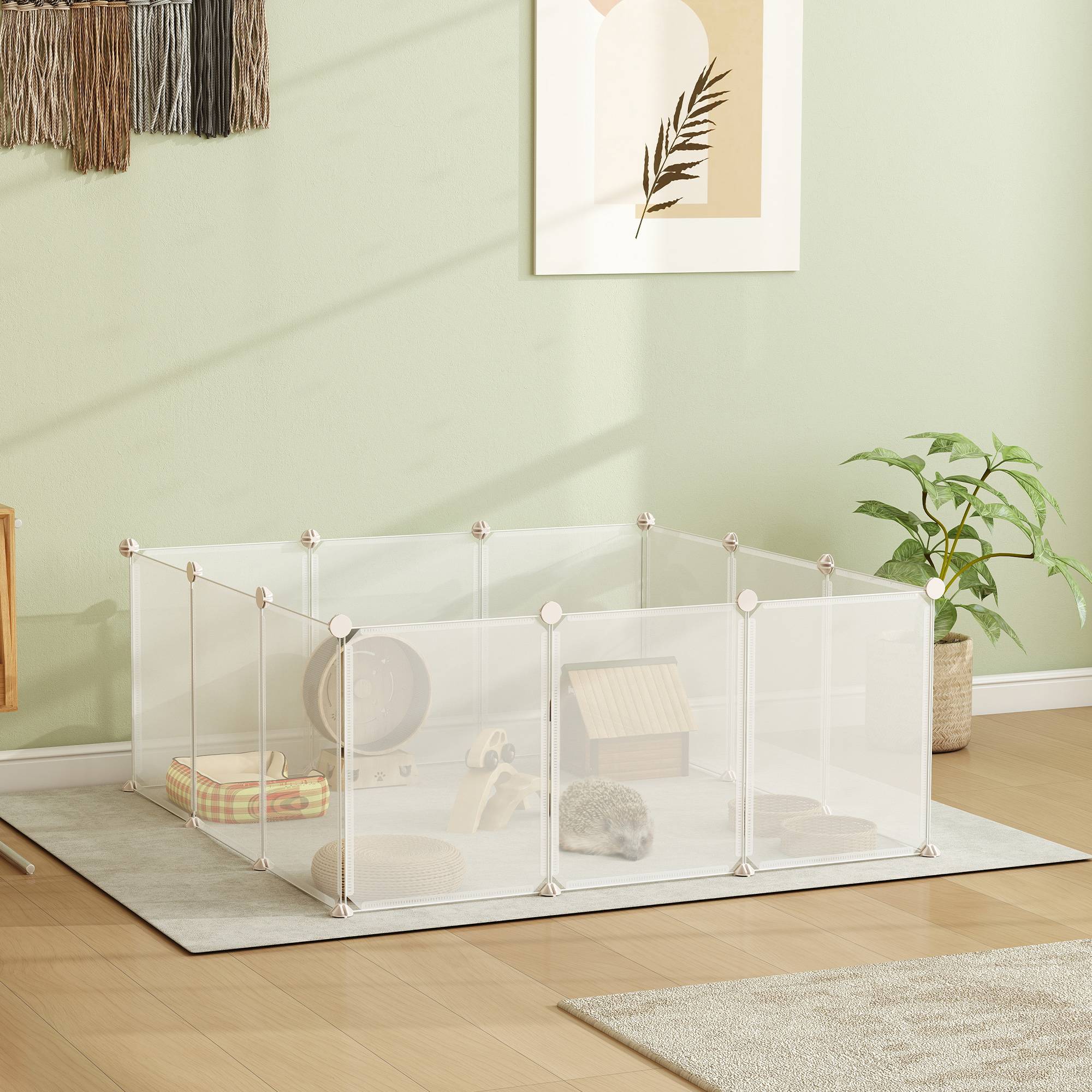 Enclos pour petits animaux métal et plastique blanc 105 x 105 x 45 cm - PANGIVO - Image 4