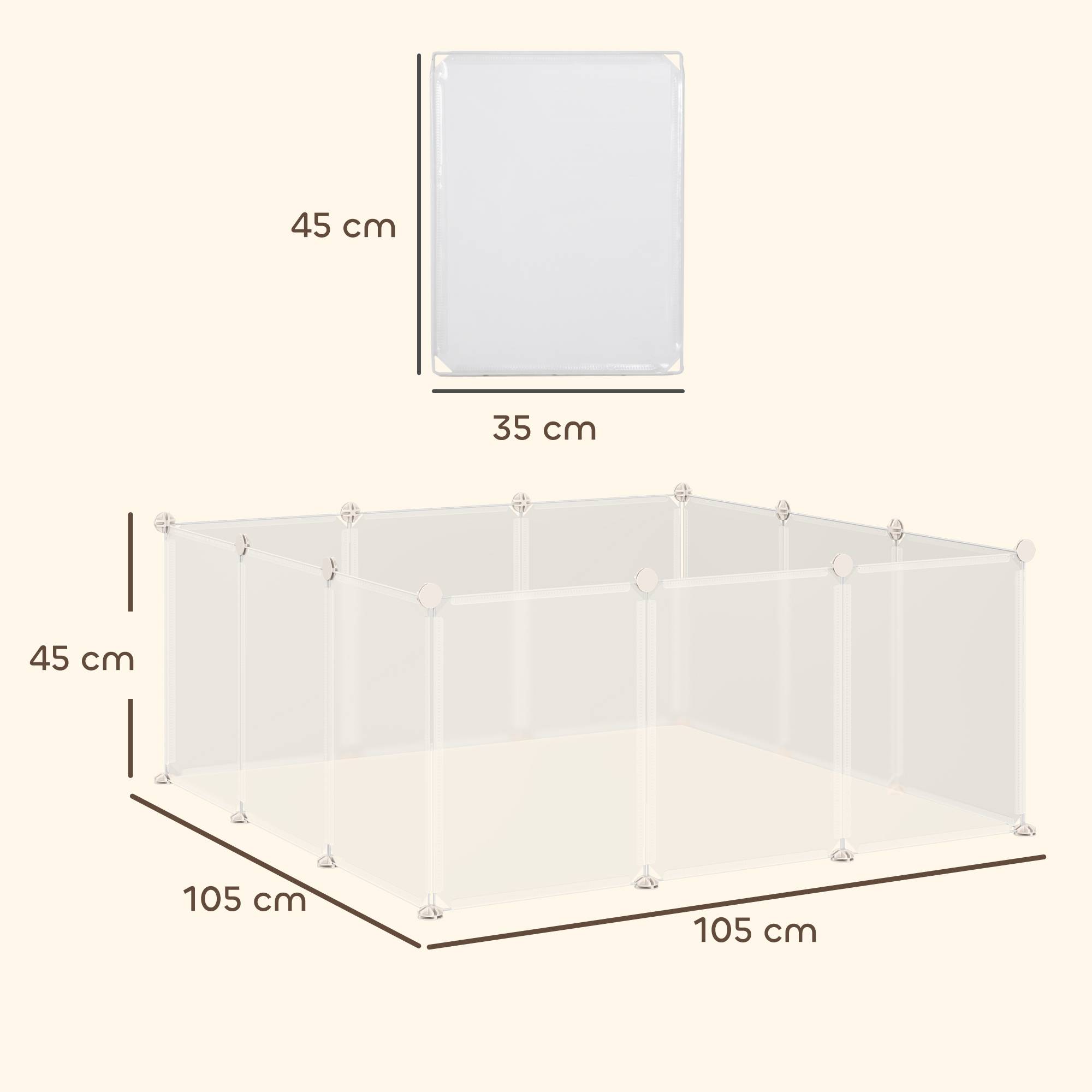 Enclos pour petits animaux métal et plastique blanc 105 x 105 x 45 cm - PANGIVO - Image 5