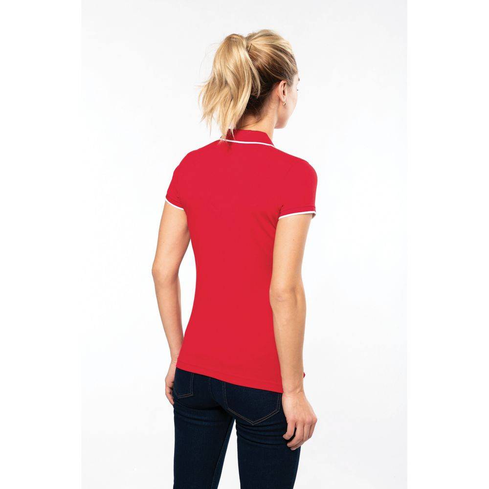 Polo maille piqué femme Kariban 100% coton Rouge / Blanc XS - Image 5